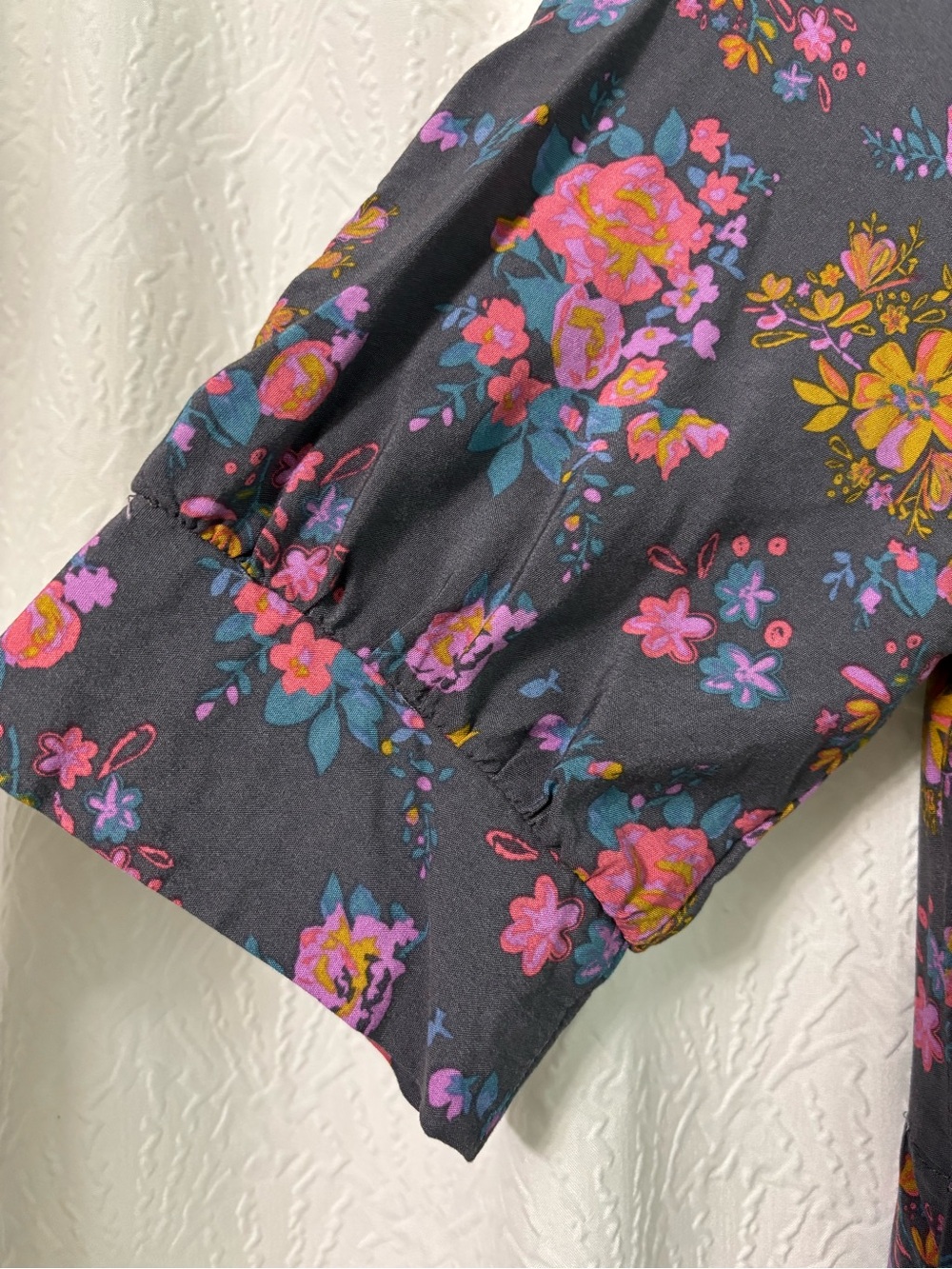 NATURAL LIFE Charcoal Gray Midi Dress with Pink & Mustard Floral Print - Picture 6 of 13